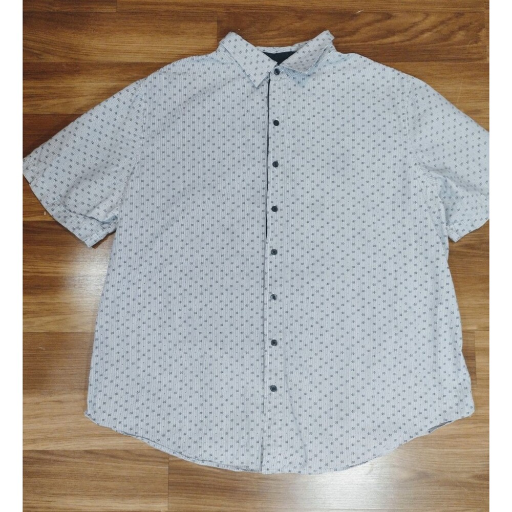 True Nation Shirt Mens 1XL Blue Stripe Short Sleeve Button Down 100% Cotton